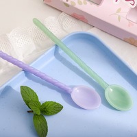 Ensemble de cuillères en verre colorées, quatre pièces, écologiques, résistantes à la chaleur, design floral, avec longues poignées, boîte cadeau rose, marque LONGXIN