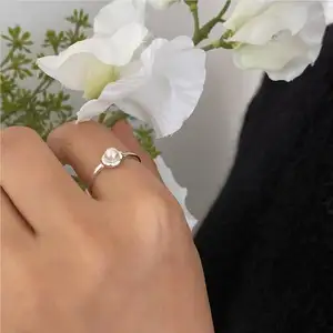 Coreano banhado a ouro s925 água doce pérola anel aberto ajustável prata minimalista estéticos anéis para as mulheres bijoux femme presentes