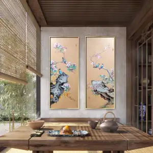 चीनी शैली के हाथ से बनाए गए लिविंग रूम फ़ोयर कॉरिडोर लैंडस्केप ऑयल पेंटिंग दीवार सजावट पेंटिंग फूल और पक्षी पेंटिंग