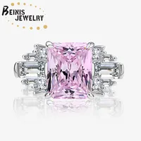 Sterling Silber Modeschmuck Luxus Diamant Braut Ehering Rosa Zirkon Kristall Rhodiniert Ring
