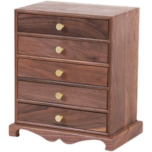 New home-use black <b>walnut</b> wood multi-drawer <b>cabinet</b> storage box, desktop multi-layer jewelry box, solid wood storage <b>cabinet</b>. - Product Image 4
