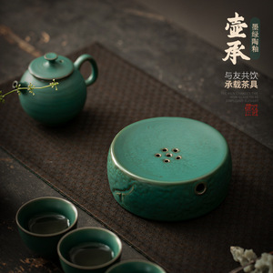 Soporte de cerámica para tetera, redondo, con patrón de piedra verde oscuro, para juego de té Kung Fu, uso doméstico - Product Image 3