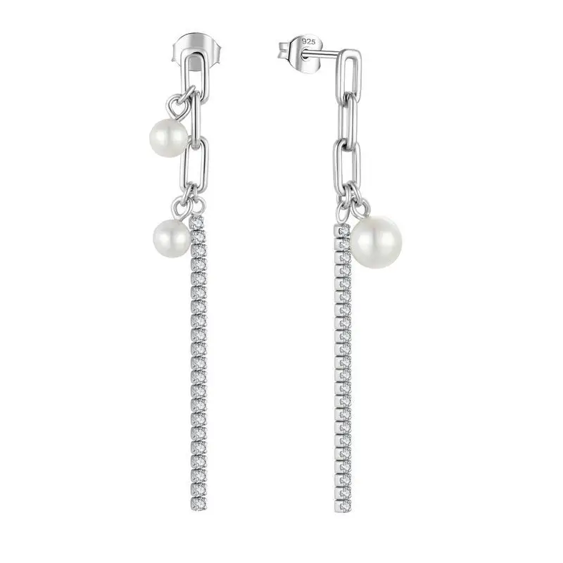 Fast Shipping Women's Korean Fashion Personality 925 Sterling Silver Long Tassel Earrings Ladies Pearl Earrings Discount Jewelry