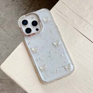 Nouveau papillon en acrylique tendance pour coque d'iPhone, design goutte à goutte or et argent pour iPhone 16 15 14 13, brillant et transparent avec diamants - Product Image 4