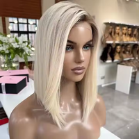 Perruque Bob Blond Cendré à Densité Cheveux Européens Longue Lace Front Naturel Lisse Sans Colle avec Tulle Suisse 13*6