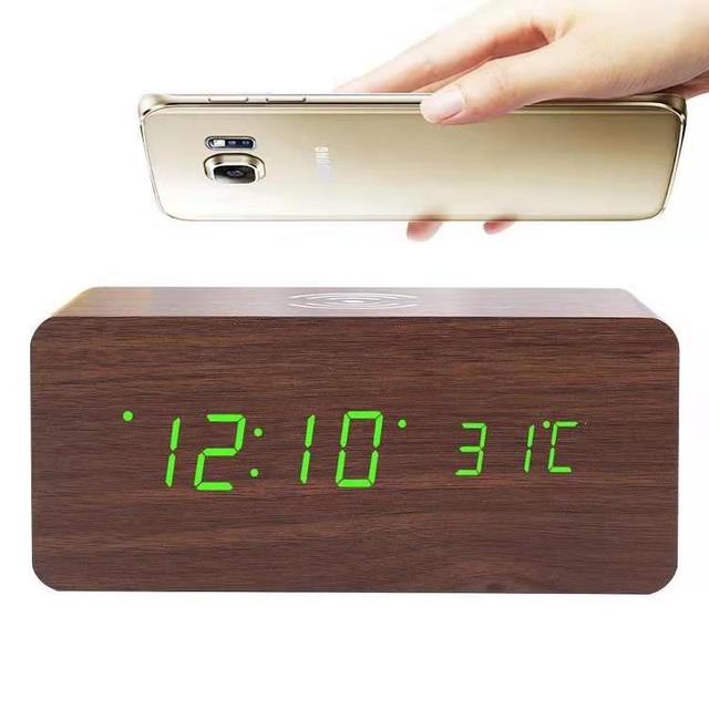 Wooden Fast Wireless Charger Led Clock Digital Alarm Clock With Wooden Electronic Led Ti With Charger