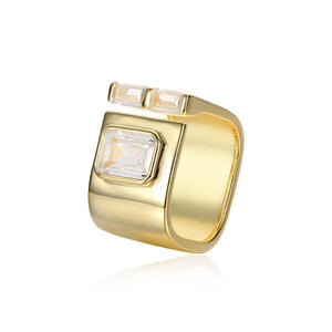 Anillos Abiertos Geométricos Chapados en Oro de 18K, Anillos Minimalistas Gruesos para Dedos, Joyería para Mujer y Hombre, Anillo de Plata de Ley 925 con Circonita - Product Image 1