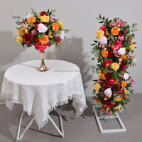 Arrangement floral de mariage S08, décoration de table de mariage en soie florale faite à la main, centre de table en fleurs artificielles rouge orange rose, boules de fleurs