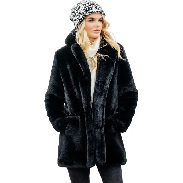 Custom winter warm knitted rabbit fur jacket female fashion short faux fur jackets for women
