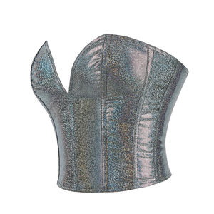 Women Sexy Deep V Slim Fit Street Tank Top Faux Leather <strong>Sparkling</strong> Boned Bustier Lace up Shapewear Corset Crop Tops - Product Image 2