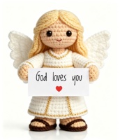 Poupée ange au crochet faite à la main avec carte inspirante « Dieu t'aime », cadeaux religieux chrétiens pour souvenir de baptême, décoration mignonne