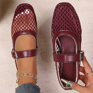 รองเท้าตาข่ายปลาสำหรับผู้หญิงรองเท้าบัลเล่ต์แบบหัวเข็มขัดเดี่ยวกลวงสำหรับฤดูร้อน - Product Image 5