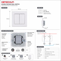 Interrupteur mural double bascule 2 gangs 1 voie 84*84mm en plastique blanc, norme UE, encastré, 10A 250V pour maison et hôtel