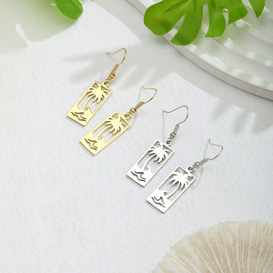 Conjunto de collar con colgante de árbol de coco y océano de acero inoxidable para mujer, joyería geométrica de moda, regalo - Product Image 4
