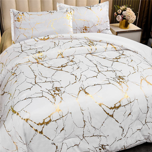 Phổ biến đám cưới kim loại mô hình đá cẩm thạch lá in sang trọng Fluffy <span class=keywords><strong>Comforter</strong></span> Chăn bộ đồ giường đặt - Product Image 4