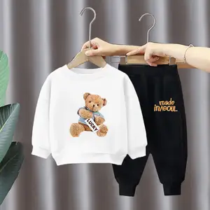 Conjunto de ropa de niño de horizonte verde para primavera y otoño, chándal de oso de peluche de manga larga, conjunto de ropa de bebé, conjuntos de ropa de dos piezas