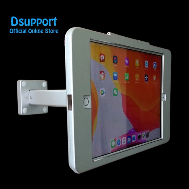 Anti-Theft Adjustable Tablet Kiosk Stand for iPad 10.2 Lock Wall Mount Desk Stand Metal Support Black Silver Model