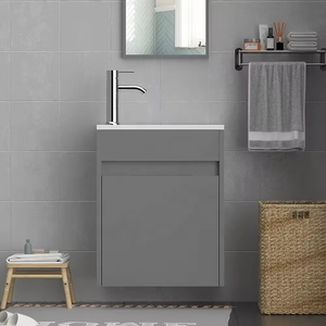 American Style Simple Mdf Modern Floating Vanity Set Unique Waterproof Finished Bathroom Cabinet Wash Basin Ceramic <strong>Sink</strong> - Product Image 2