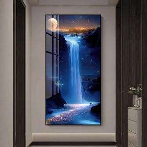 Pintura Decorativa Personalizada al por Mayor con Paisaje Lunar, Pintura de Porcelana de Cristal con Luz LED para Sala de Estar y Dormitorio - Product Image 4