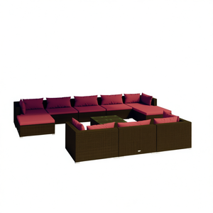 Ensemble de salon de jardin rouge cannelle en rotin brun, mobilier d'extérieur, 10+ places, design contemporain - Product Image 1