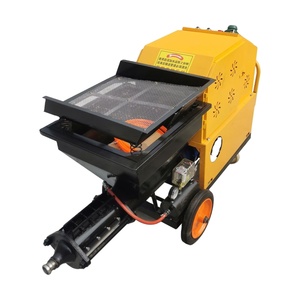 เครื่องพ่นปูนไฟฟ้าสีเหลืองพร้อมปั๊มและล้อสำหรับฉาบผนัง - Product Image 1