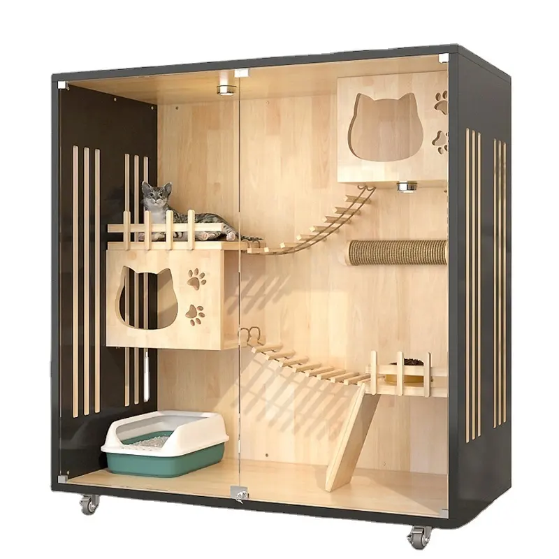 2024 meubles en bois pour animaux de compagnie de luxe petits animaux nourrice chat armoire chat Villa maison pour chats