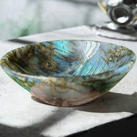 Bol en cristal de labradorite naturelle, bol en pierre précieuse polie, bol en labradorite fait à la main pour la décoration de la maison, la méditation, le Reiki.