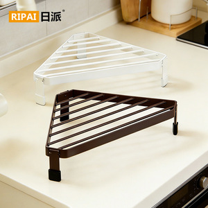 Ripai Triangular Pot Rack Iron Heat Insulating <b>Tabletop</b> Kitchen <b>Storage</b> Corner Shelf For Cookware Support - Product Image 3