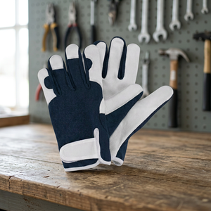 Gants de travail antidérapants en cuir PU JNA GROUP avec poignet élastique, bleu et blanc, usage général, sécurité, épaisseur 4 mil, 10 pouces, sans latex - Product Image 2