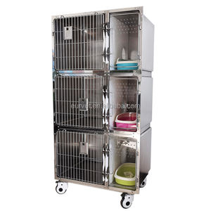 EUR PET Casa de perro pequeña transpirable 6 puertas Jaula de animales veterinarios 3 capas 304 Jaula de gato móvil de acero inoxidable - Product Image 1