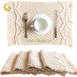 Ecoka Handmade Boho Design Macrame Cotton Woven Tassel <b>Rectangle</b> <b>Placemat</b>/Tablemat 12''x20'' Eco-Friendly Modern Luxury Vietnam - Product Image 2