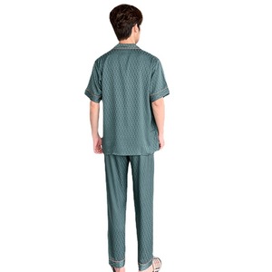 2022 été Nighty Designs hommes pyjamas glace soie à manches courtes tailleur-pantalon couleur unie Jacquard Pj ensemble revers grande taille vêtements de nuit - Product Image 5
