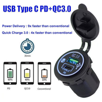 Panneau de commutation à 5 interrupteurs à bascule avec chargeur USB PD Type C QC3.0, voltmètre numérique et prise allume-cigare 12V pour voiture et bateau