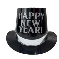 Chapeau de fête en papier métallisé Happy New Year, noir, or, argent, imprimé pailleté, accessoire de compte à rebours du Nouvel An, accessoire de photomaton