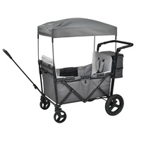 Chariot pliable 2 places pour enfants, fabriqué en Chine, avec poignée de poussée/tirage, auvent, double siège, pour camping et plage, avec ceinture de sécurité