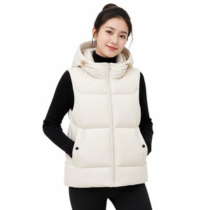 <span class=keywords><strong>Gilet</strong></span> matelassé imperméable à <span class=keywords><strong>capuche</strong></span> amovible pour <span class=keywords><strong>femme</strong></span>, sans manches, zippé, épais et <span class=keywords><strong>chaud</strong></span>, idéal pour l'hiver - Product Image 1