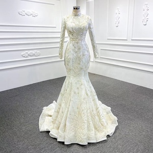 Jancember RSM67156-1 Muslim Mermaid Long Sleeve <b>Detachable</b> <b>Train</b> <b>Wedding</b> <b>Dress</b> - Product Image 2