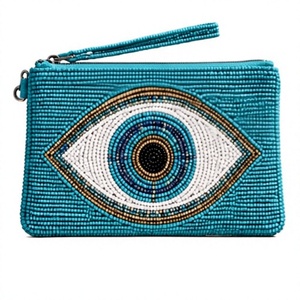 Pochette à main pour femme en perles turquoise avec fermeture éclair motif œil porte-bonheur - Product Image 1