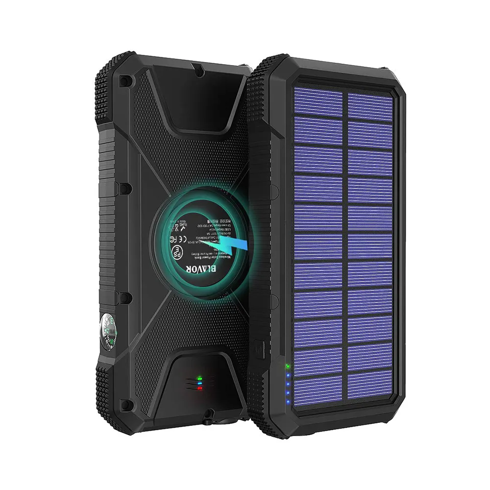 OEM hot sell factory free shipping Splash proof rugged external backup battery solar charge wireless charge 20000mAh Power