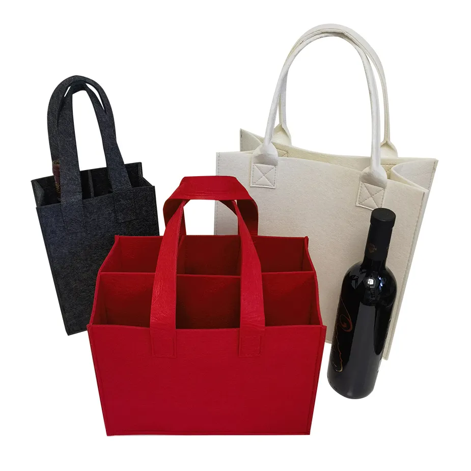Eco Friendly Shopping Holiday Gift Wine Bottle Packaging Multi-Size Handmade Tote Low Price Felt Bag