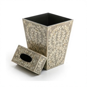 Handmade Bone Inlay Waste Dust <b>Bin</b> With Tissue Box Prime Quality Mother Of Pearl Dust <b>Bin</b> For Indoor And Outdoor - Product Image 1