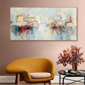 Peinture à l'huile murale sans cadre, texture 3D urbaine multicolore dessinée à la main, arts décoratifs neutres doux, vente en gros - Product Image 2