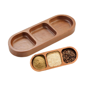 Assiettes ovales jetables en bois d'acacia durable à deux ou trois compartiments pour barbecues, hot pot, cornichons, sauces, hôtels - Product Image 1