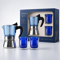 Cafetière à expresso en verre pour cuisinière, ensemble Moka Pot avec 2 tasses à café à double paroi en acier inoxydable, cafetière italienne