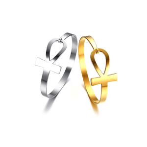 Custom Egyptian <strong>Jewelry</strong> Gold Plated Silver Open Stainless Steel <strong>Ankh</strong> Cross Bracelets Bangle Key of Life Cuff Bracelet for Women - Product Image 2