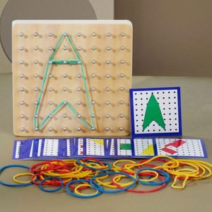 Cartes de modèles éducatifs, élastiques, planches géométriques en bois, jouets Montessori en bois - Product Image 4