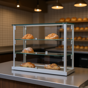 Vitrina Profesional para Pastelería de 65x25x50 cm, Marco de Aluminio Gris Claro, Puertas Abatibles de Vidrio Templado, Estantes de Altura Ajustable - Product Image 3