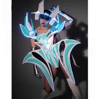 Costume de danse de scène pour femmes adultes, original, extraterrestre, futuriste, guerrier, bleu, lumineux, Gogo, tenue de soirée en boîte de nuit, 100%