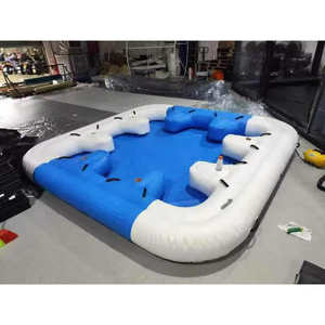 Matelas d'eau gonflable blanc et bleu d'île flottante de bâche de PVC durable de 0.9mm avec le siège et la boisson tient pour l'adulte - Product Image 5