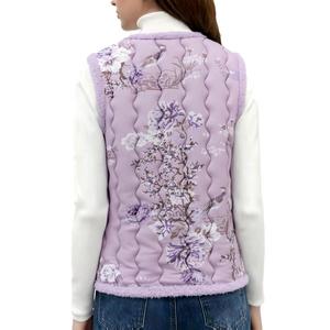 Chaleco de Invierno para Mujer de Mediana Edad, Estampado Floral de Inspiración Asiática con Ribete de Terciopelo, Precio de Mayoreo Directo de Fábrica - Product Image 4
